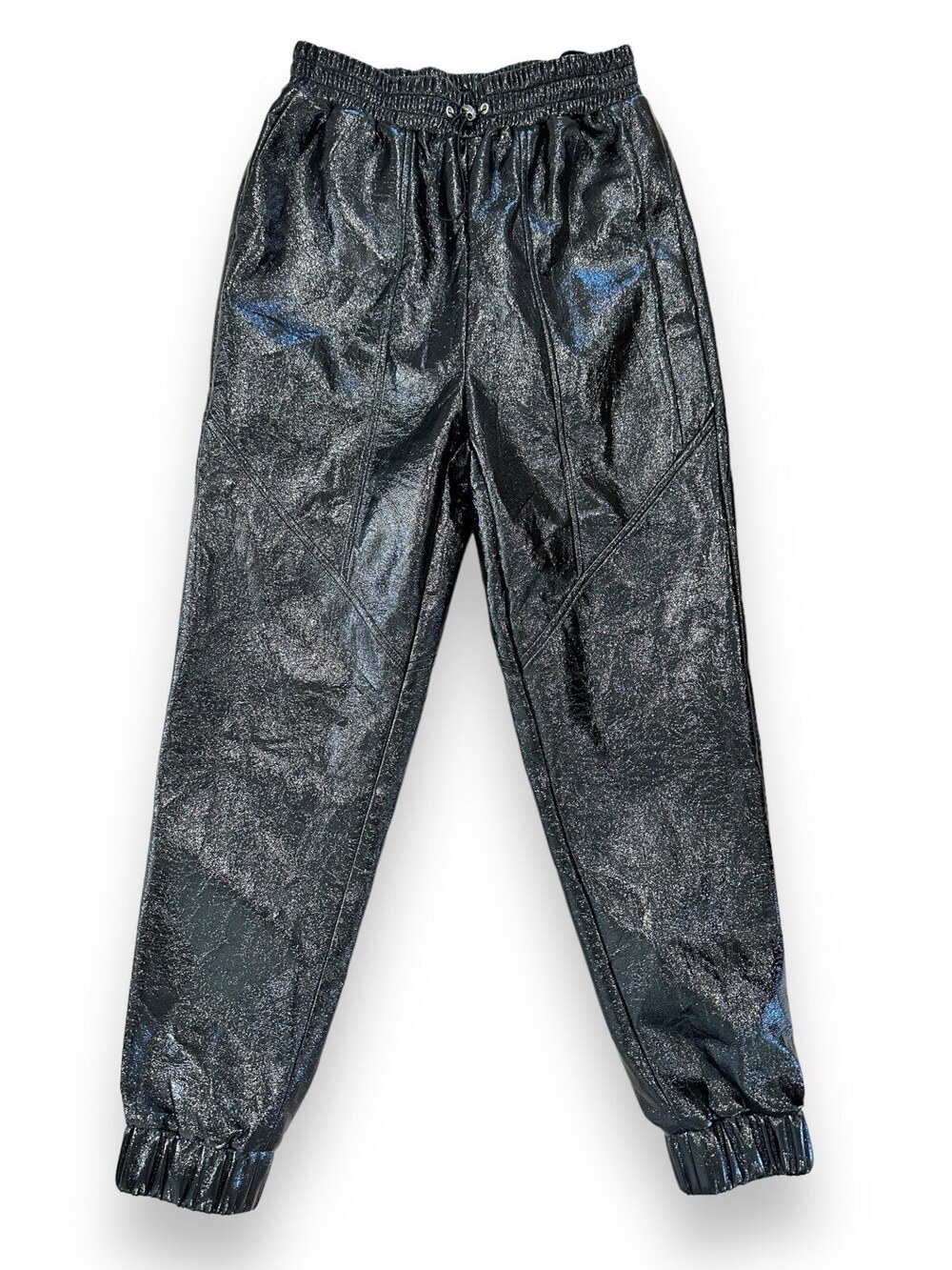 Revolve H:ours Moto Jogger Pants Women's Small Black Patent Leather Pockets $228